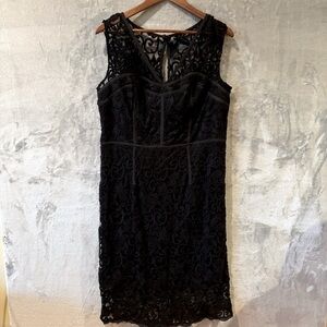 Adrianna Papell Sz 14 Little Black Dress w Lace overlay & Sheer Embroidered Top